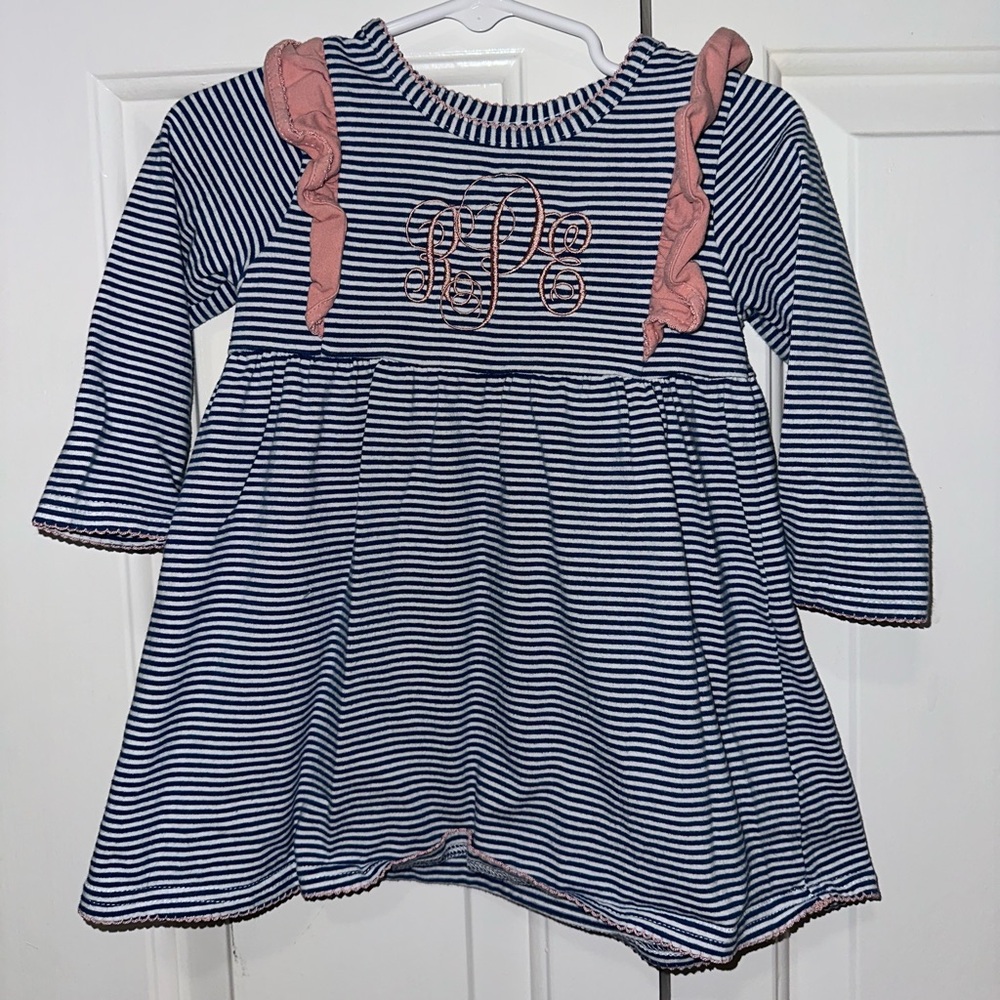 Charming Navy and Pink Striped Kids Dress